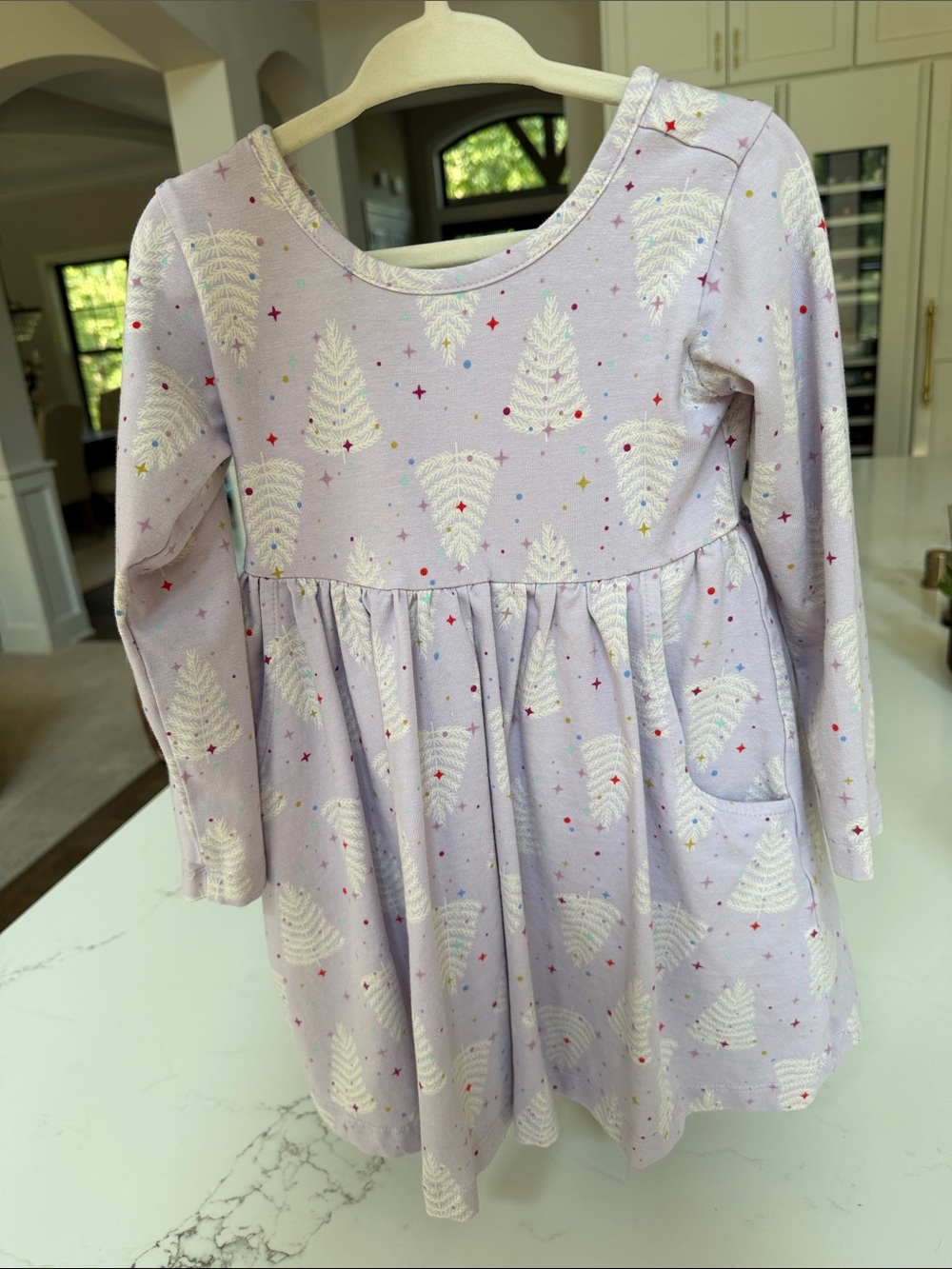 Hanna Andersson Girls' Lavender Holiday Tree Long-Sleeve Dress